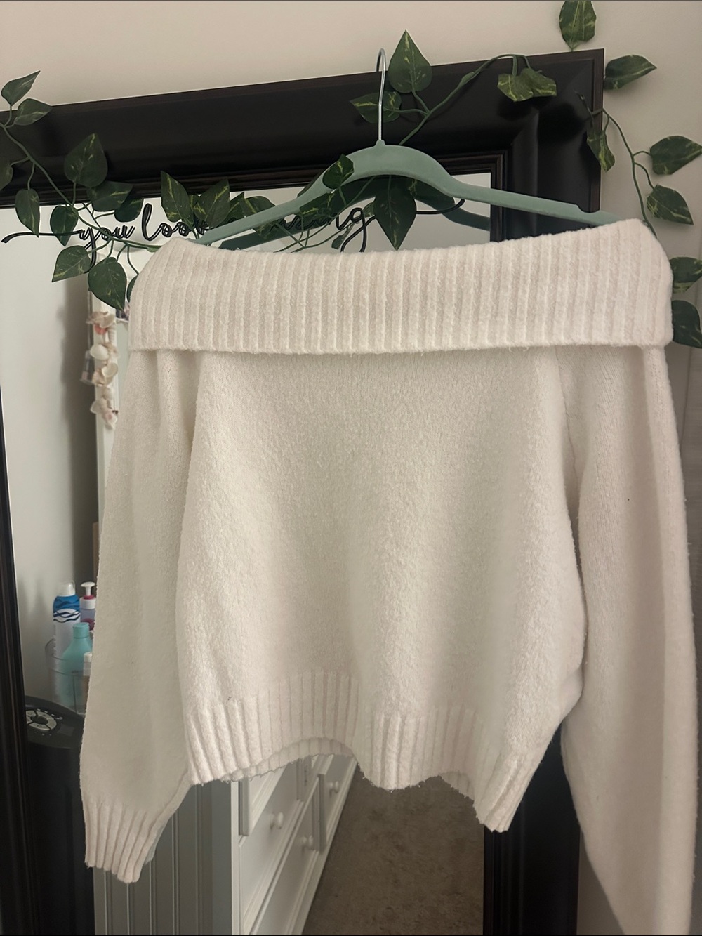 Hollister Cream Off-the-Shoulder Ribbed Neck Sweater